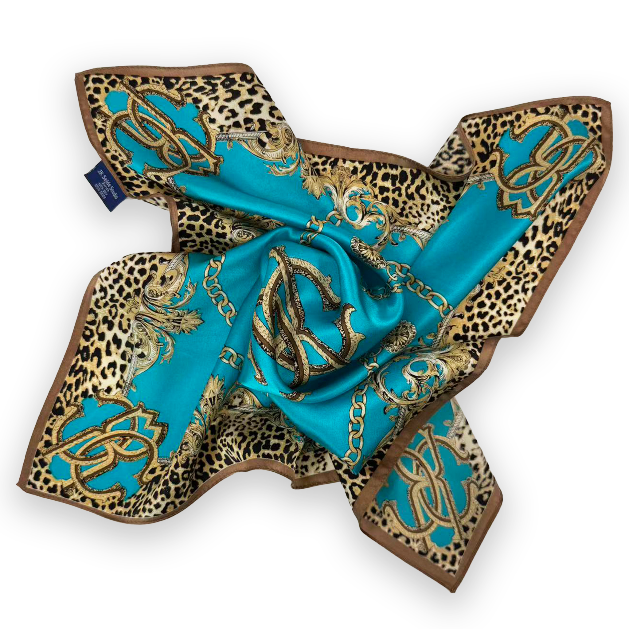 Exklusiver quadratischer Seidenschal mit Leoparden- und Barock-Logo-Muster