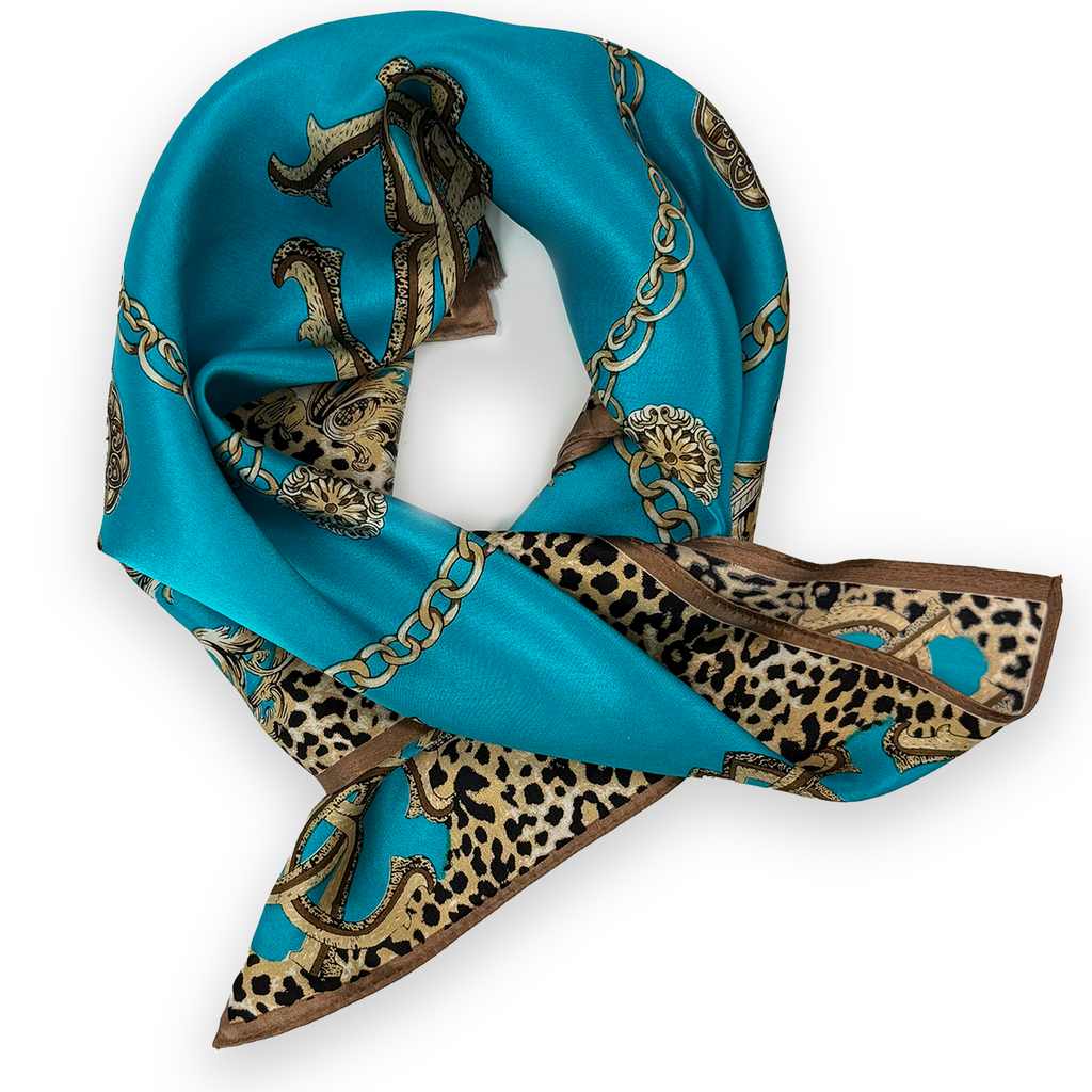 Exklusiver quadratischer Seidenschal mit Leoparden- und Barock-Logo-Muster