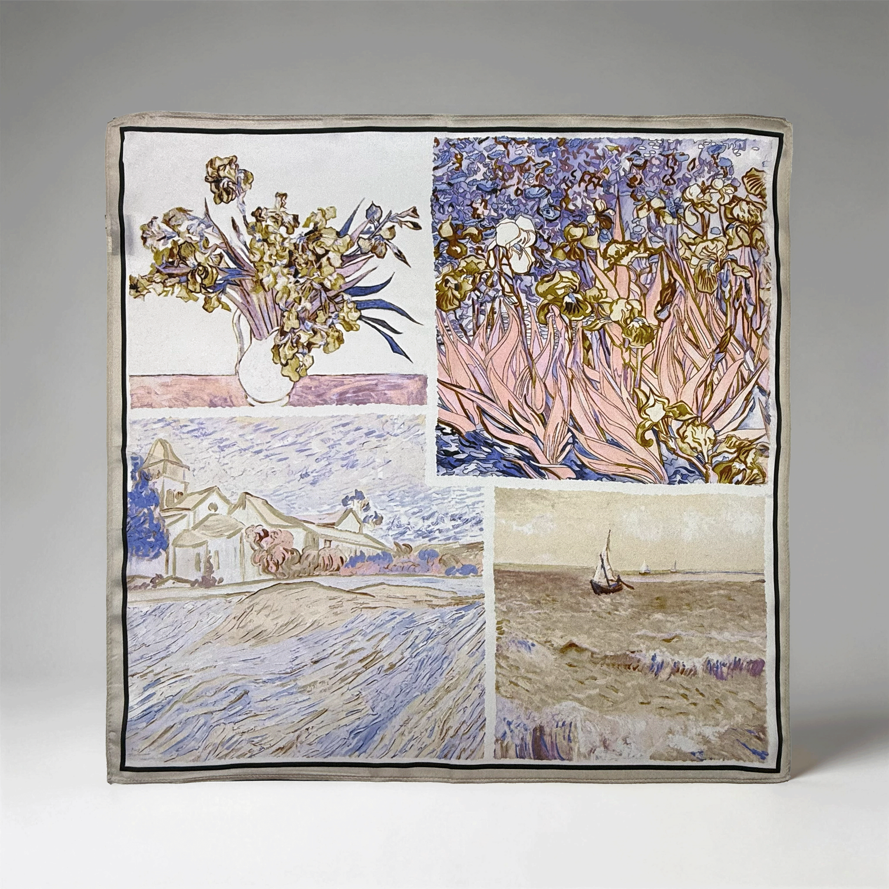Meisterwerke der Malerei Seidencarré mit postimpressionistischem Patchwork-Design