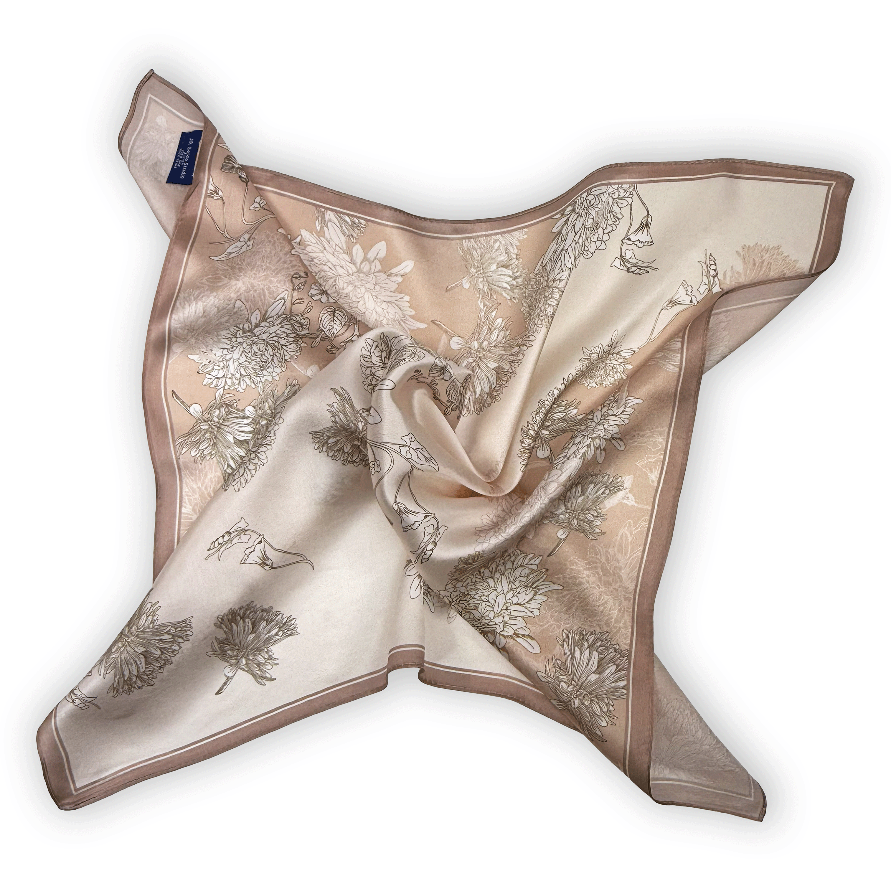 Elegantes Seidencarré mit floralen Line-Art-Motiven in Puderrosa