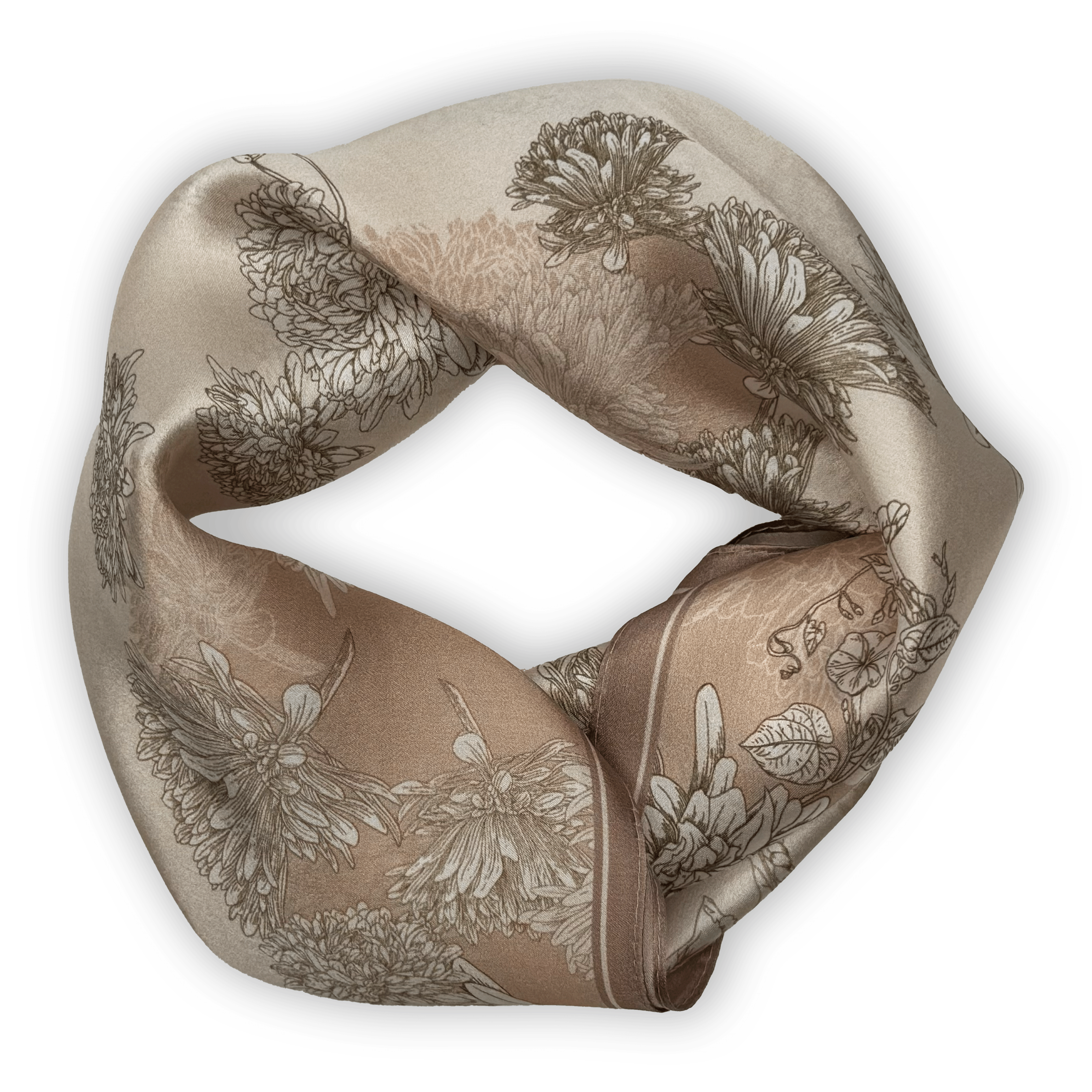 Elegantes Seidencarré mit floralen Line-Art-Motiven in Puderrosa