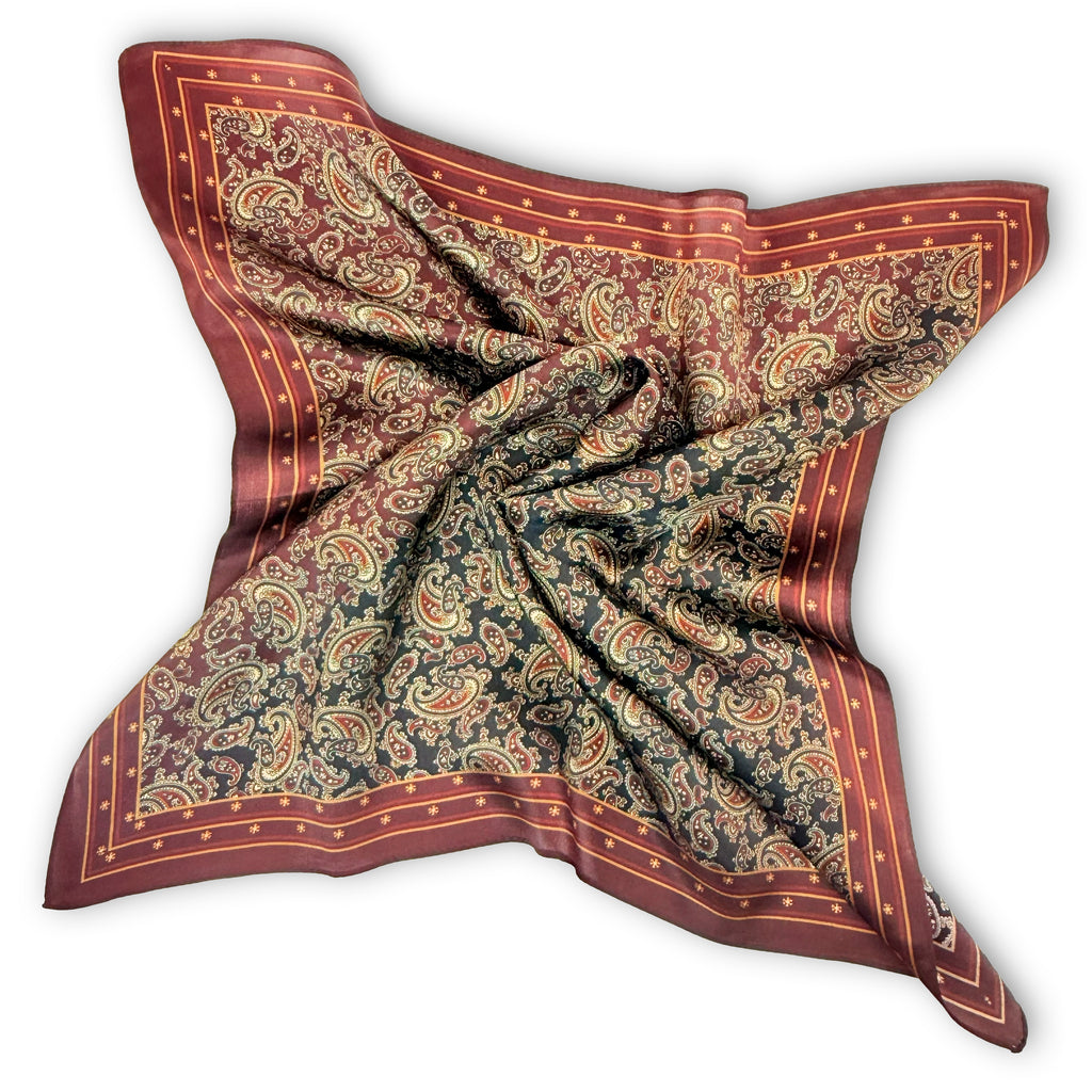 Edles Seiden-Carré mit dunkelbraunem Vintage-Paisley-Muster