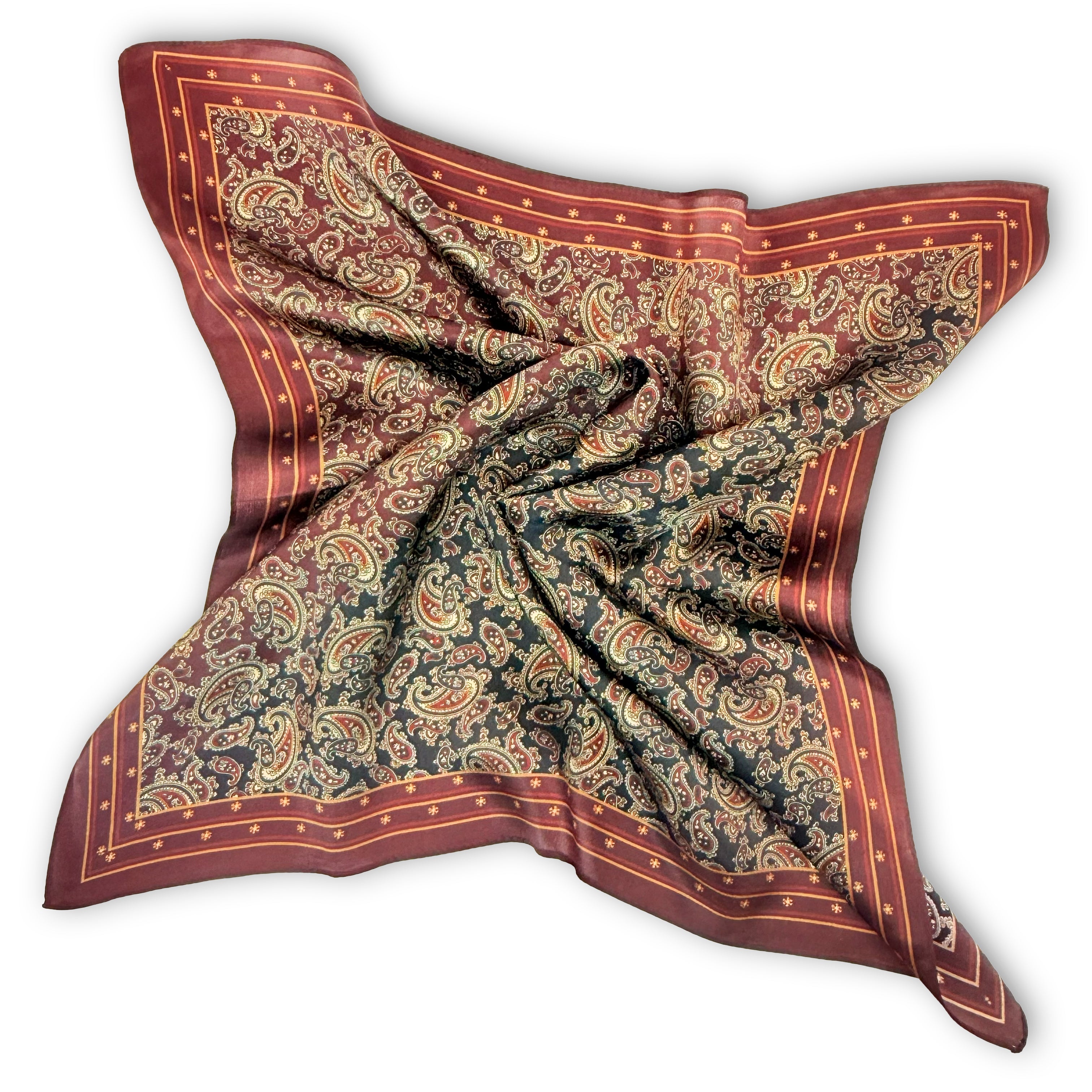 Edles Seiden-Carré mit dunkelbraunem Vintage-Paisley-Muster