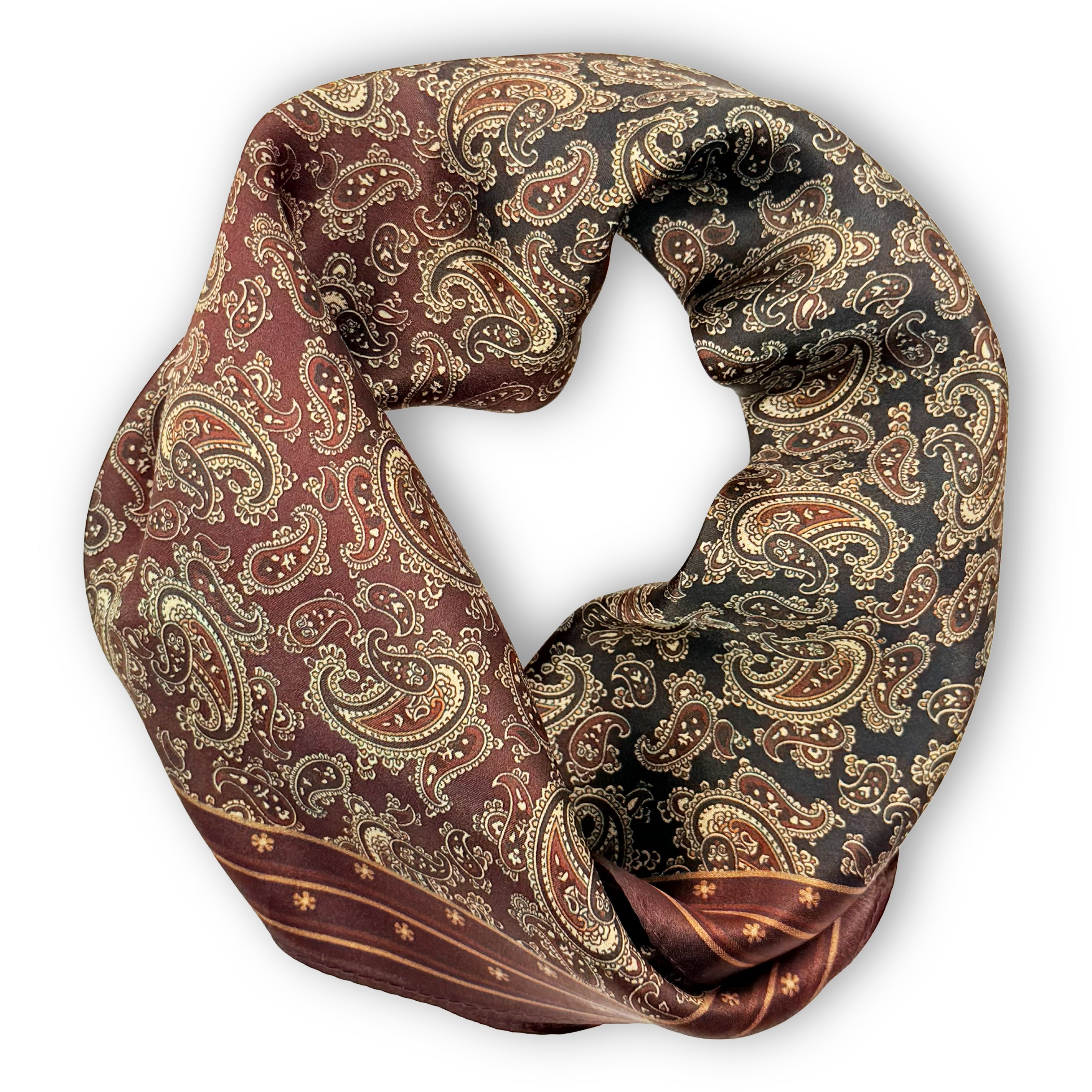 Edles Seiden-Carré mit dunkelbraunem Vintage-Paisley-Muster