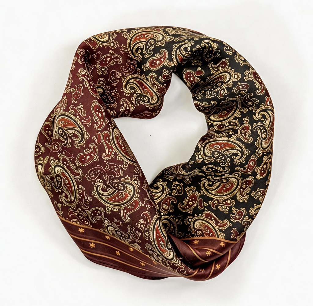 Edles Seiden-Carré mit dunkelbraunem Vintage-Paisley-Muster