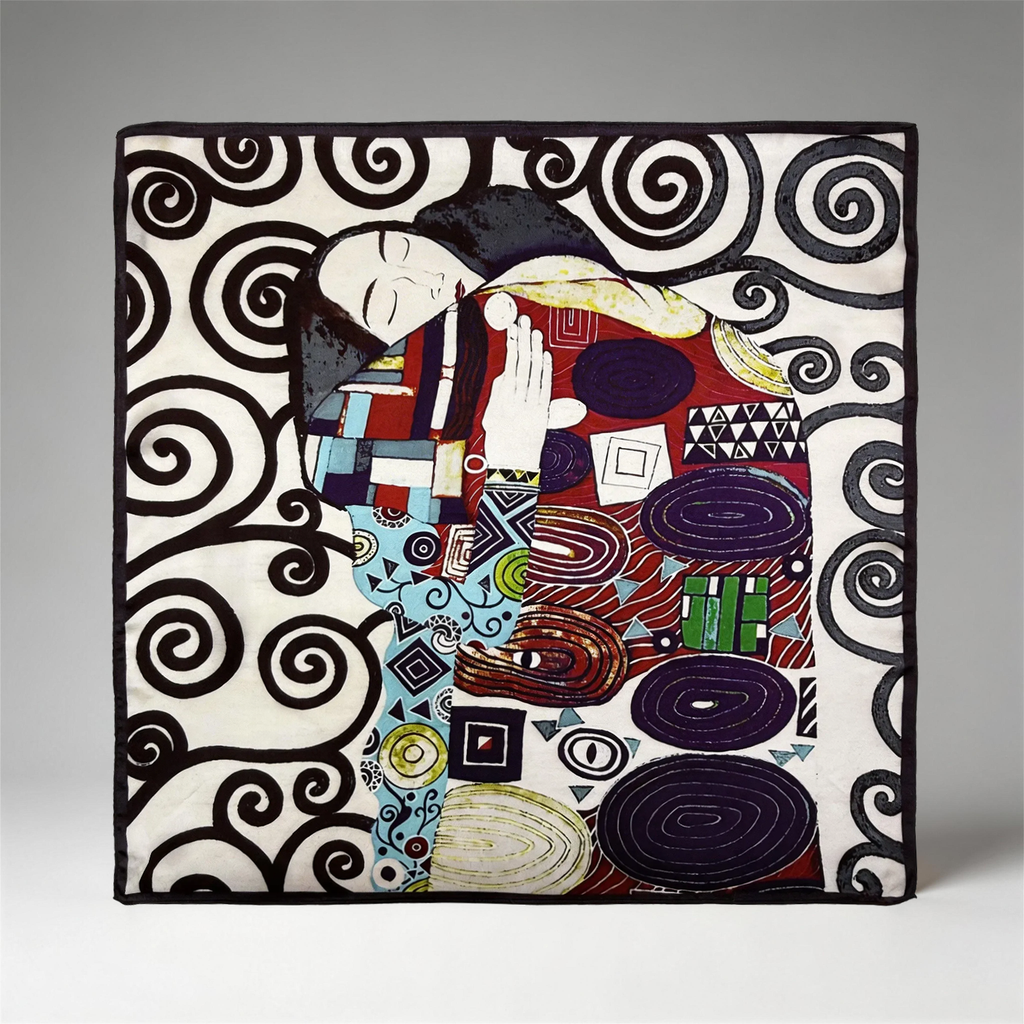 Ölgemälde-Seidenquadrat mit Motiv „Erfüllung“ von Gustav Klimt
