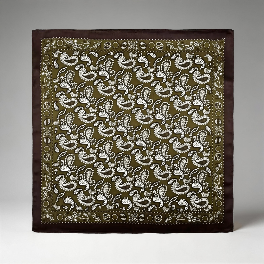 Klassisches Seidenquadrat mit Vintage-Paisleymuster und tiefbraunem Rand