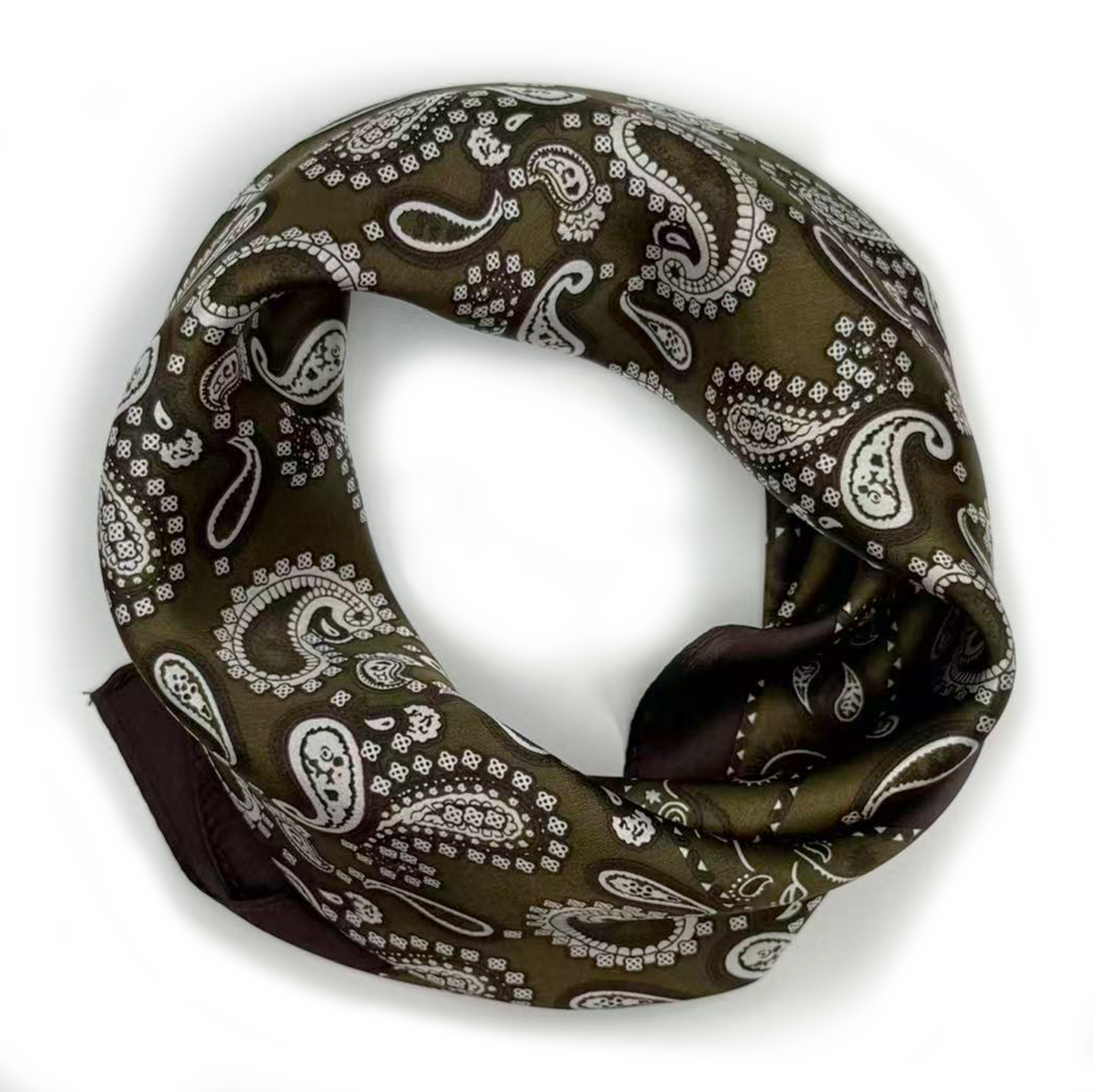 Klassisches Seidenquadrat mit Vintage-Paisleymuster und tiefbraunem Rand
