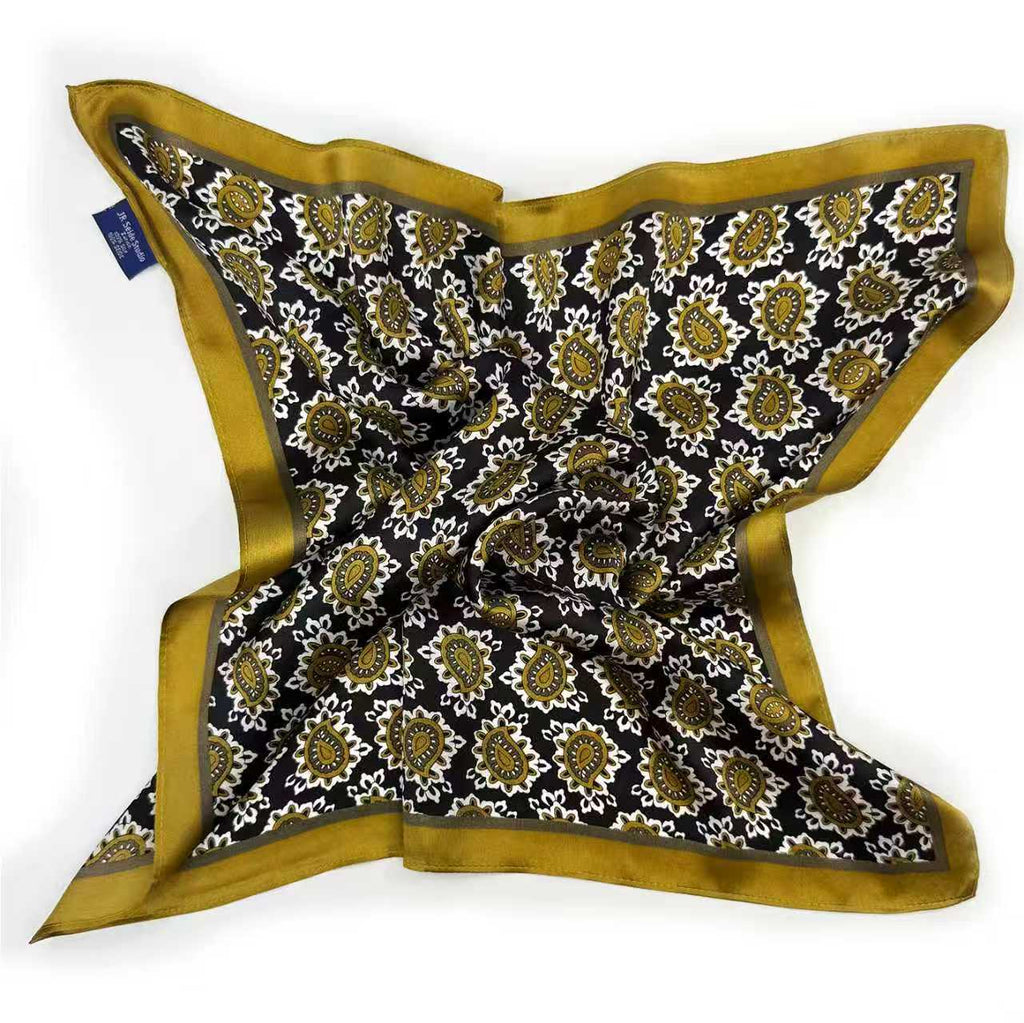 Klassisches Seidentuch mit Paisley-Muster und goldfarbener Bordüre