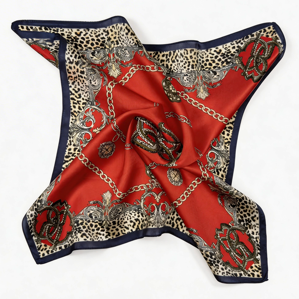 Luxuriöses Seidencarré mit Barock-Ornamenten und Leoparden-Print