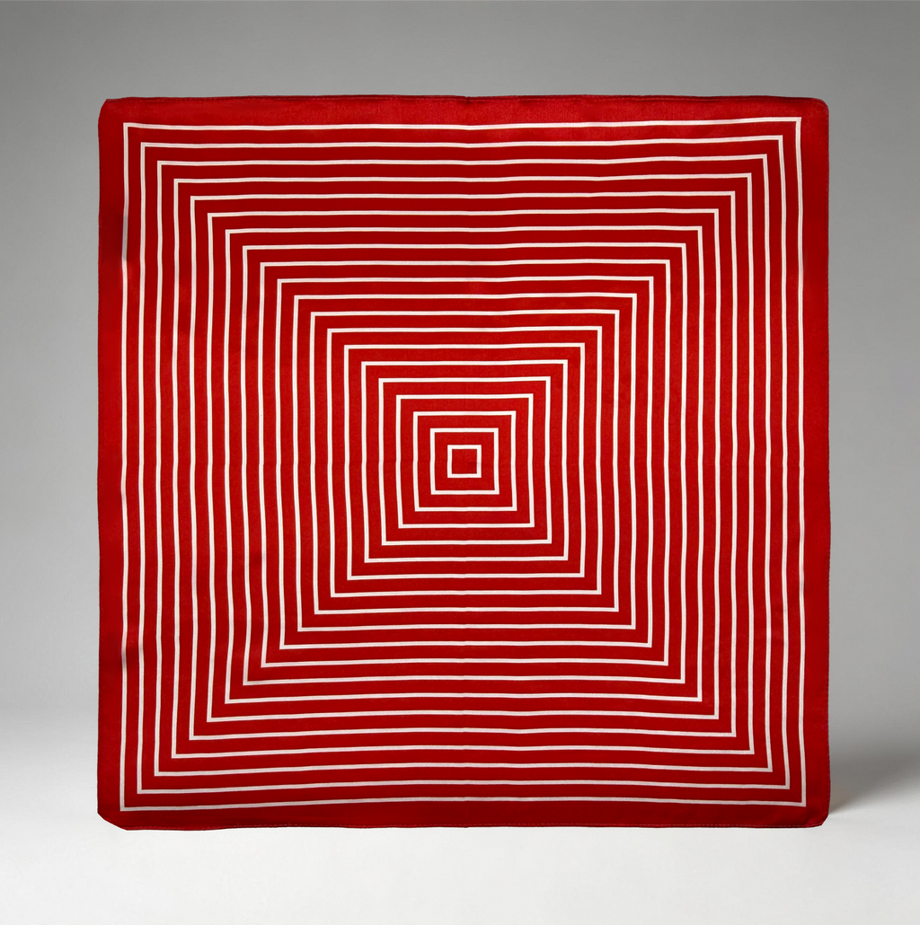Modernes Seiden-Carré mit klassischem geometrischem Linienmuster in Rot und Weiß