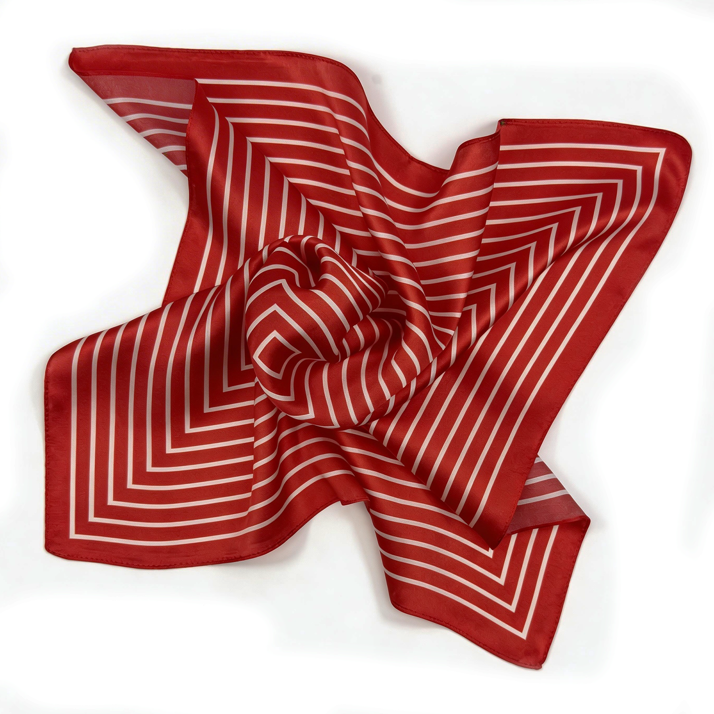 Modernes Seiden-Carré mit klassischem geometrischem Linienmuster in Rot und Weiß