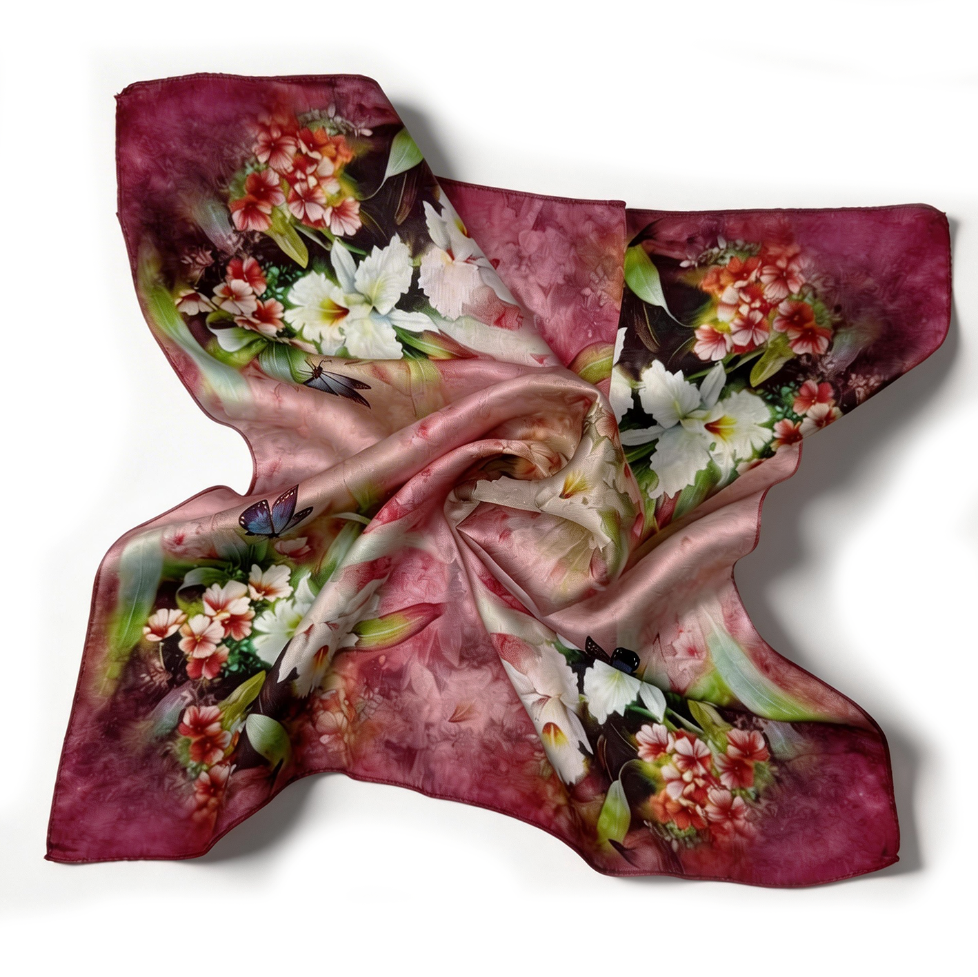 Elegantes Seidentuch mit traumhaftem Aquarell-Blumen- und Schmetterlingsmotiv