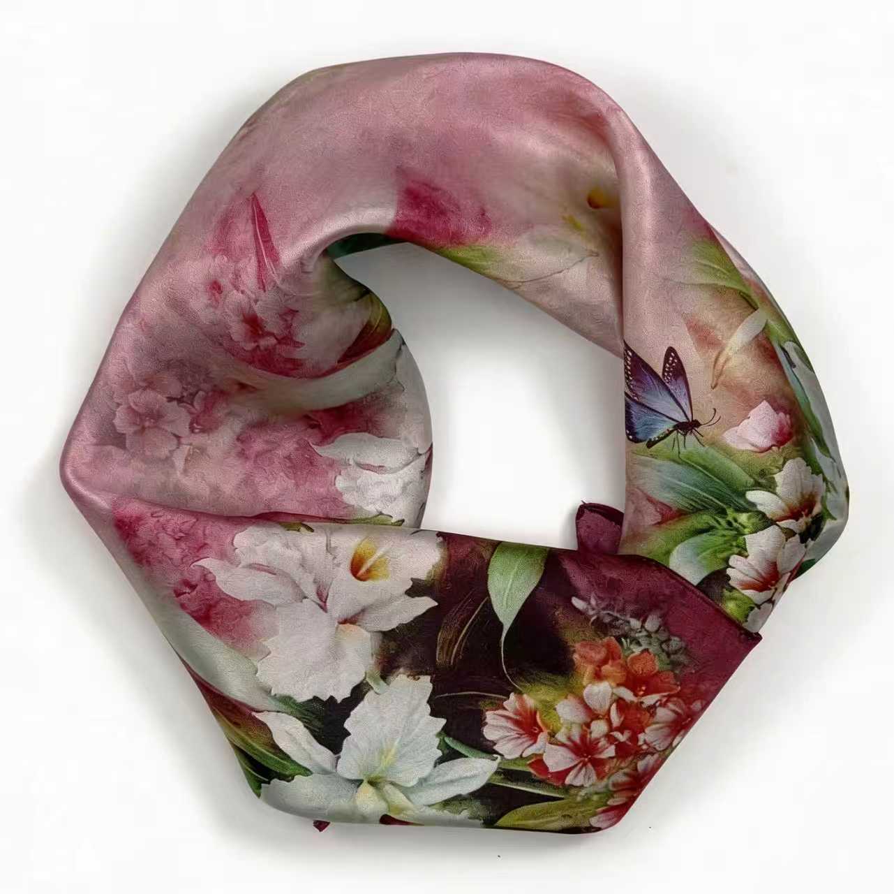 Elegantes Seidentuch mit traumhaftem Aquarell-Blumen- und Schmetterlingsmotiv