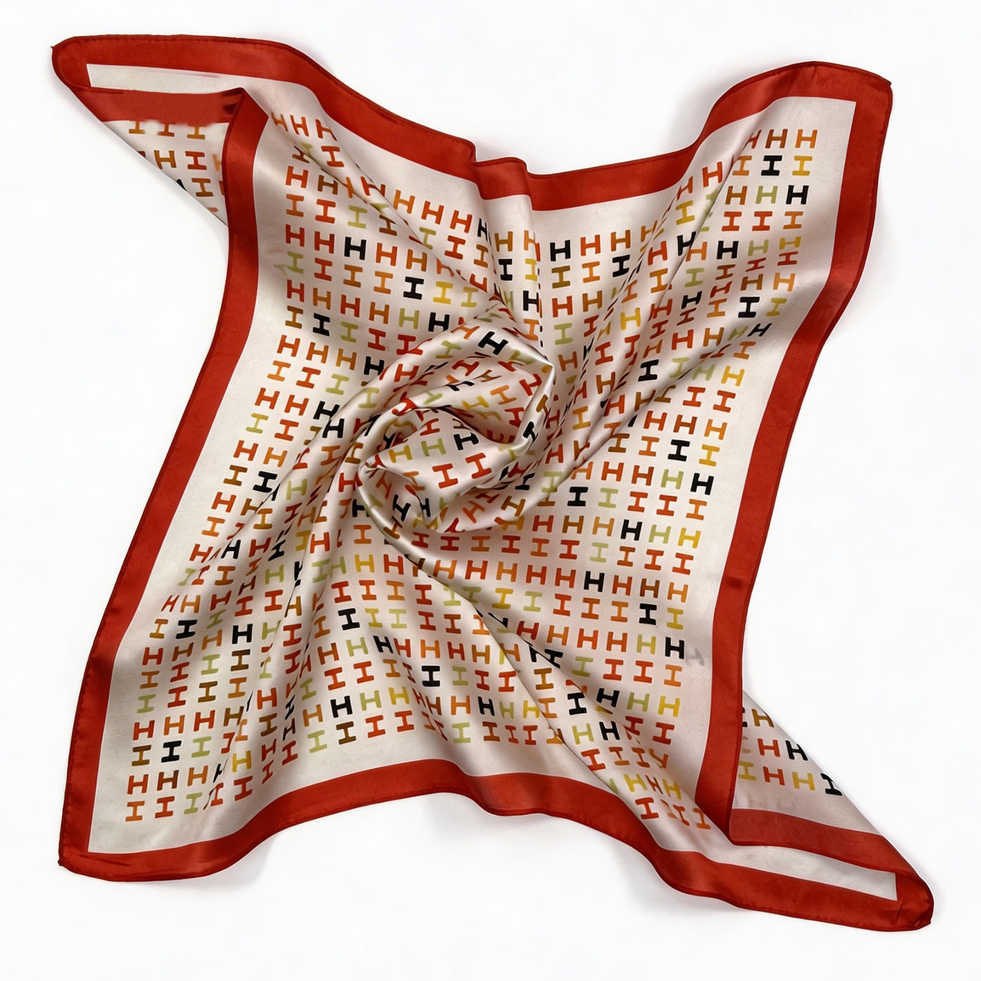 Modernes Seiden-Carré mit geometrischem H-Matrix-Farbmuster
