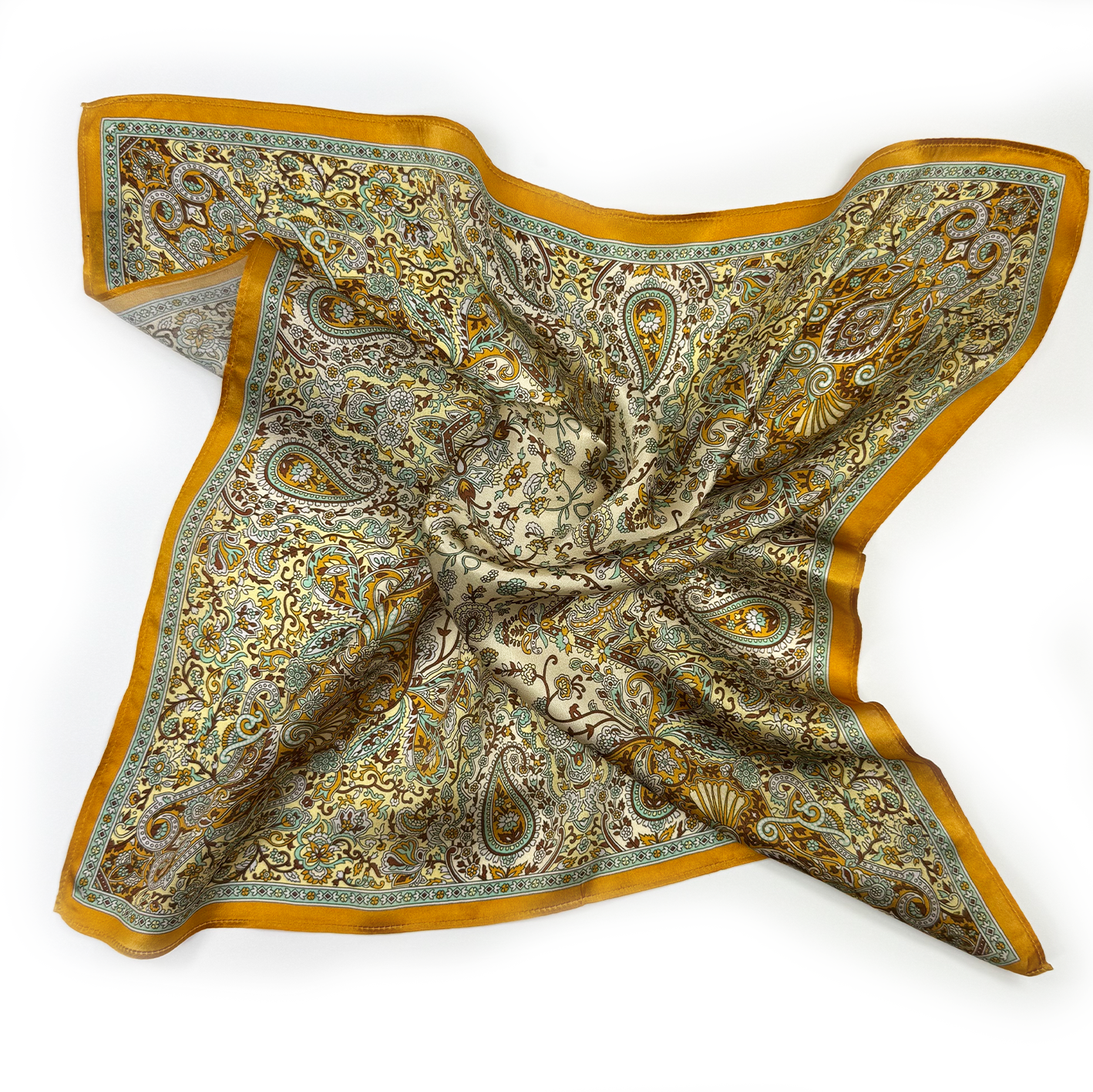 Klassisches Seidencarré mit opulentem Paisley-Ornament in Gold und Crème