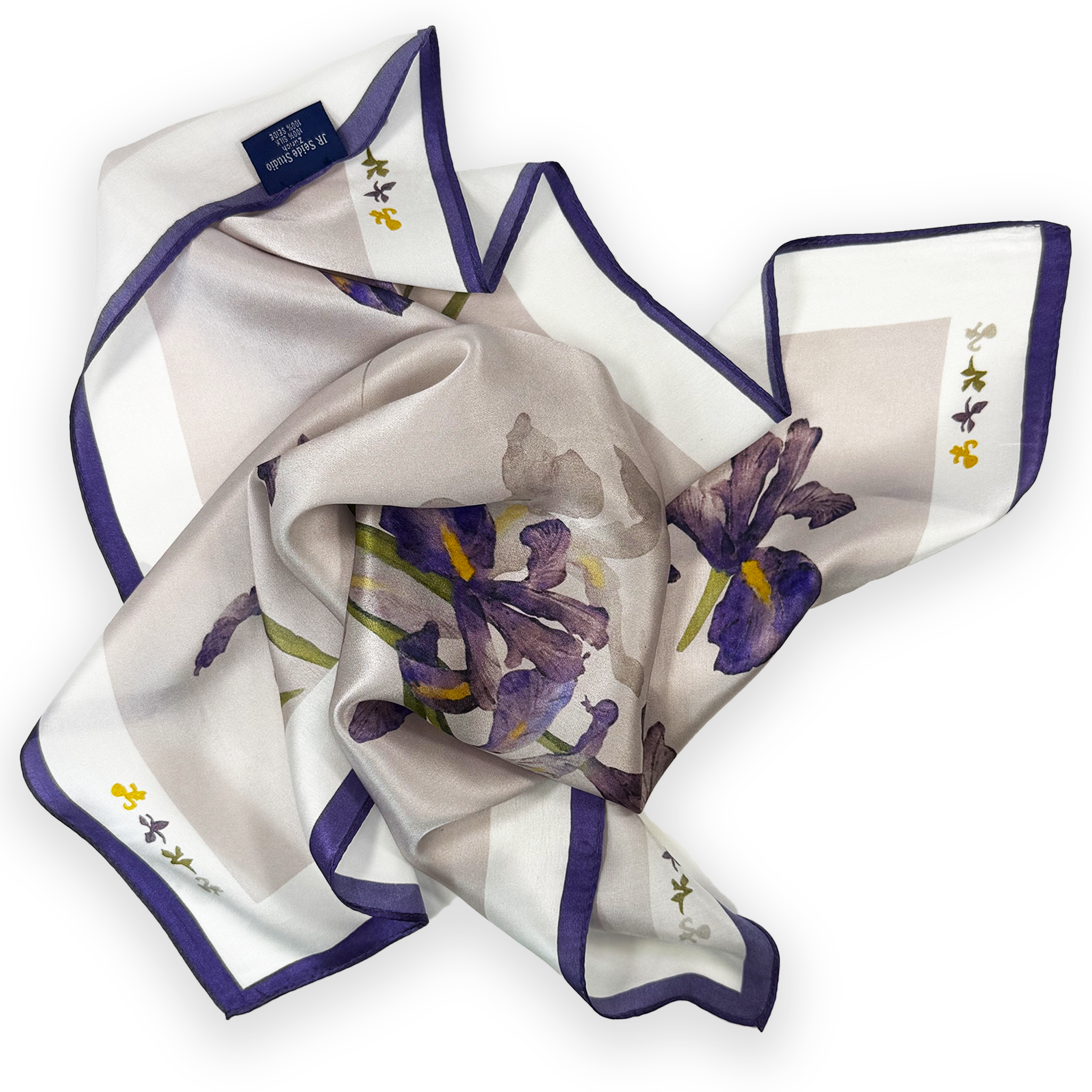 Eleganter quadratischer Seidenschal mit romantischem Iris-Muster
