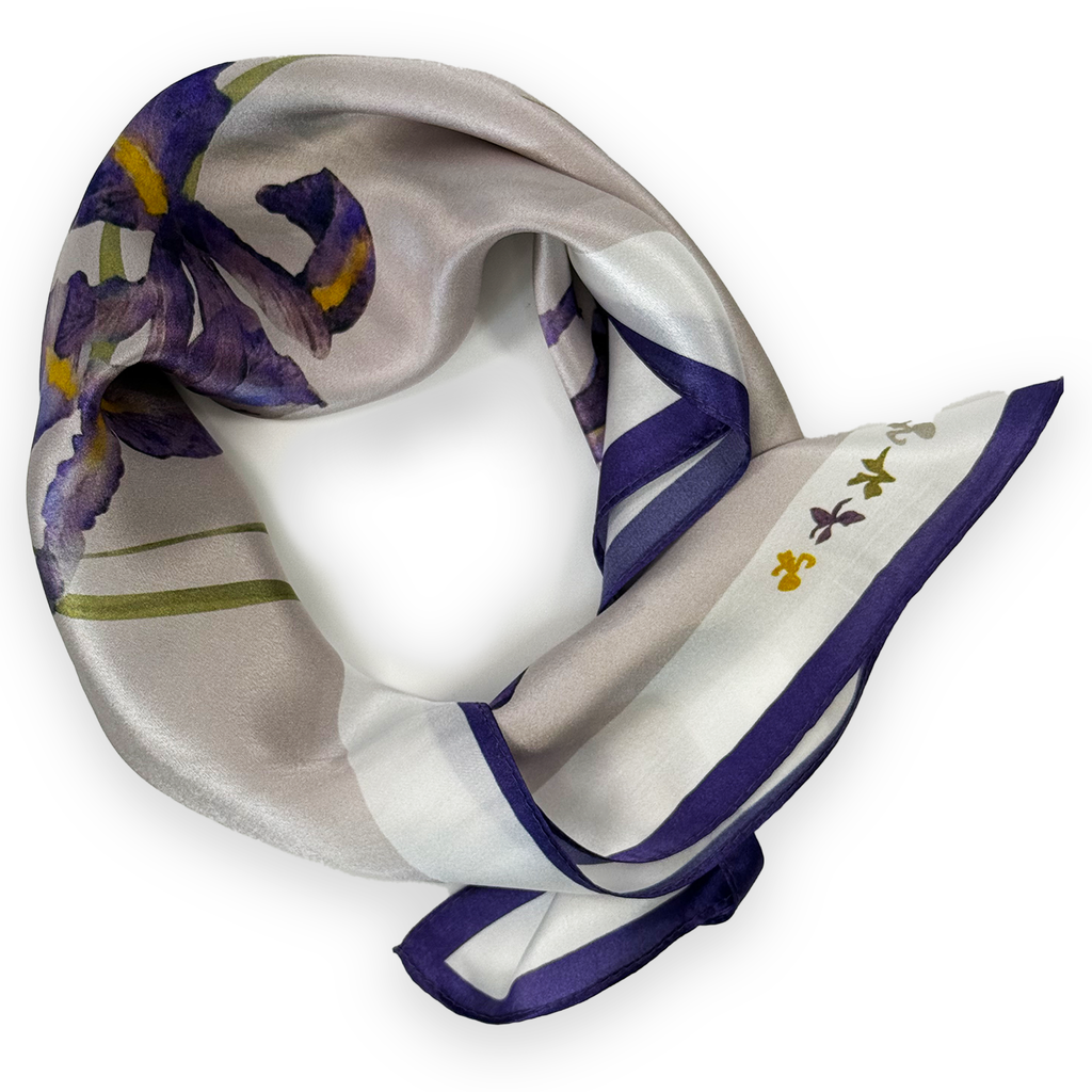 Eleganter quadratischer Seidenschal mit romantischem Iris-Muster